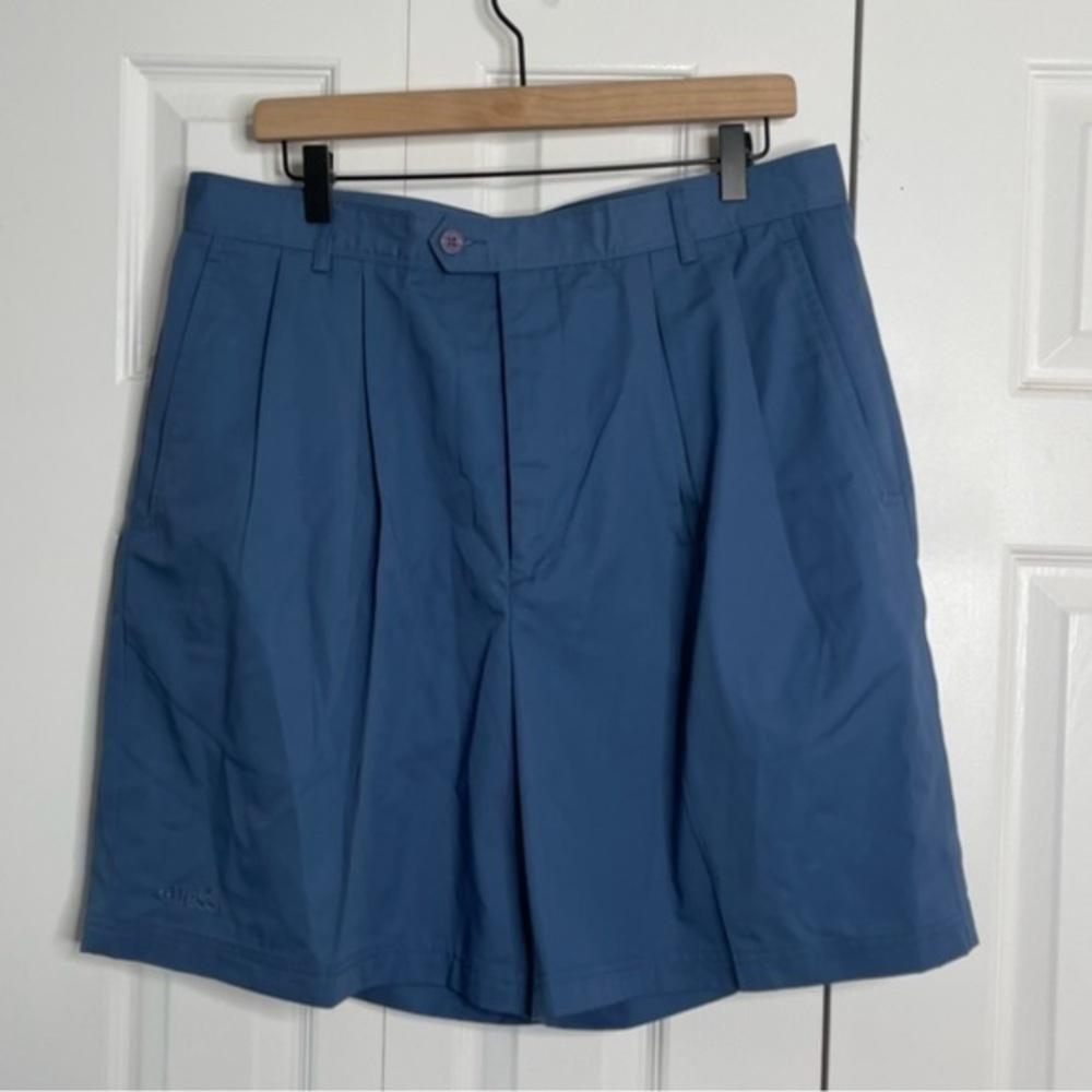 VNTG Ellesse Pleated Shorts SZ 36 Blue High Waisted Made In Italy Preppy Vintage